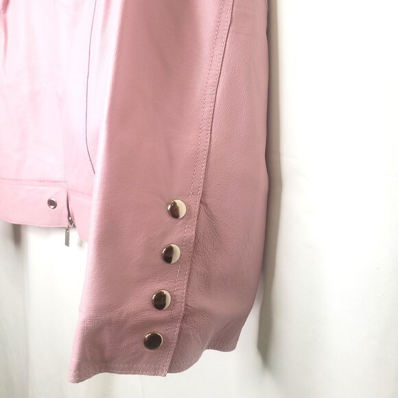 Pamela McCoy Collections Pink Leather Biker Jacket Size 1X - Picture 2 of 7
